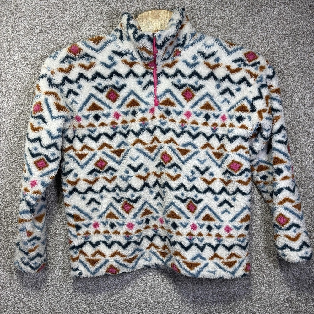 Eddie Bauer Sherpa Fleece Jacket Womens Large Multicolor Geometric 1/4 Zip